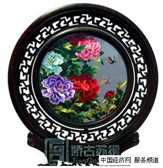 牡丹雙面繡精品，檀木牡丹蘇繡，嬌古蘇繡精品臺屏